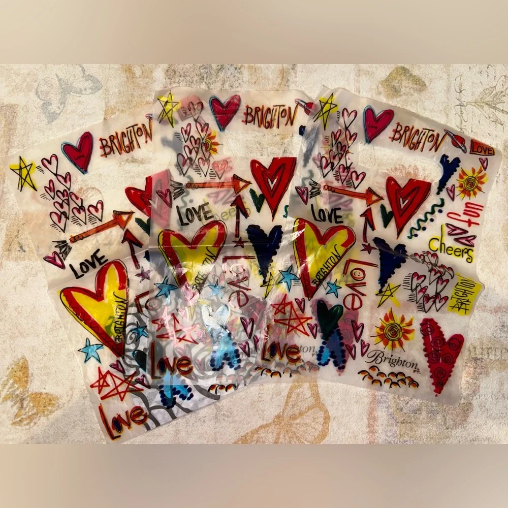 Brighton Multicolor Heart Clear Bags Set of 3– Red, Yellow, Blue, Pink